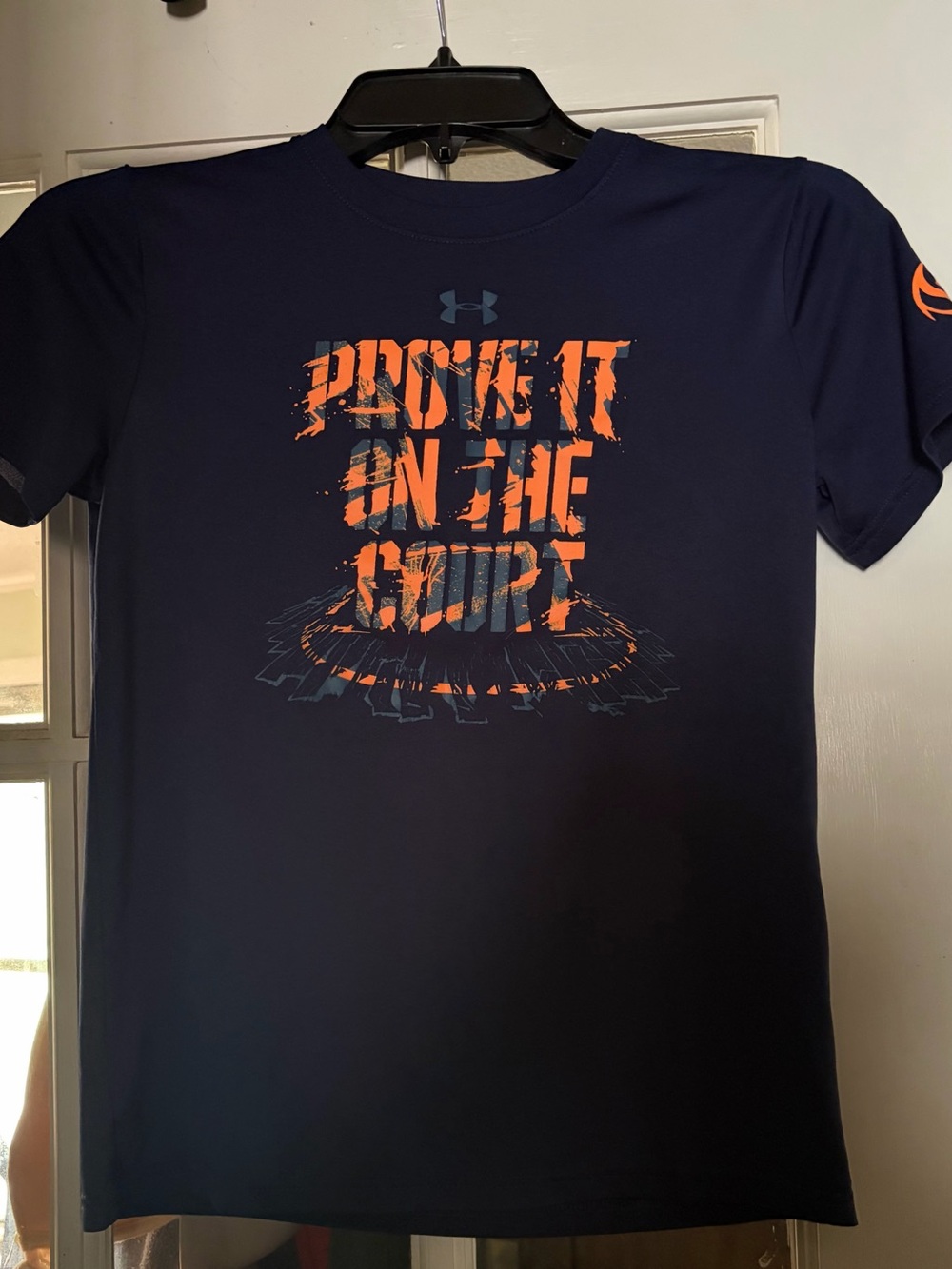 Under Armour Navy Tee with Orange and Light Blue Graphic